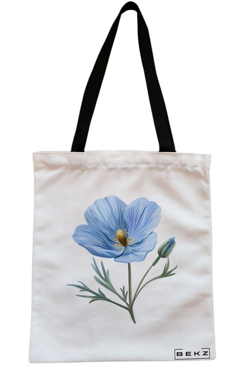 Textiltáska cipzárral, bevásárlótáska, kék virágos 2 modell 38 x 34,5 cm, fehér, BEKZ®