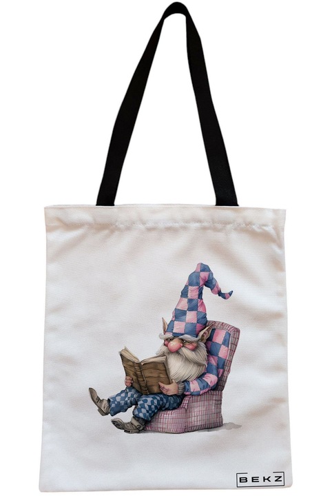 Textiltáska cipzárral, bevásárlótáska, A könyvmoly törpe 14 modell 38 x 34,5 cm, Fehér, BEKZ®