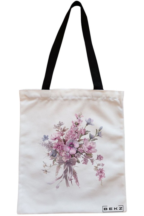 Textiltáska cipzárral, bevásárlótáska, virágok 4 modell 38 x 34,5 cm, fehér, BEKZ®