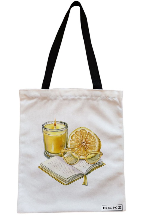 Textiltáska cipzárral, bevásárlótáska, Books 21 modell 38 x 34,5 cm, fehér, BEKZ®