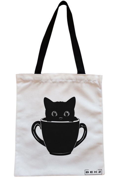 Textiltáska cipzárral, bevásárlótáska, Caffeine Cat 15 modell 38 x 34,5 cm, fehér, BEKZ®