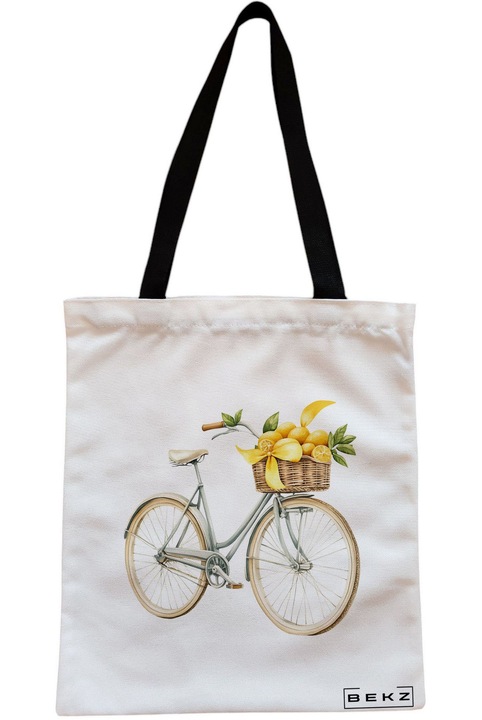 Textiltáska cipzárral, bevásárlótáska, citromok biciklin modell 38 x 34,5 cm, fehér, BEKZ®