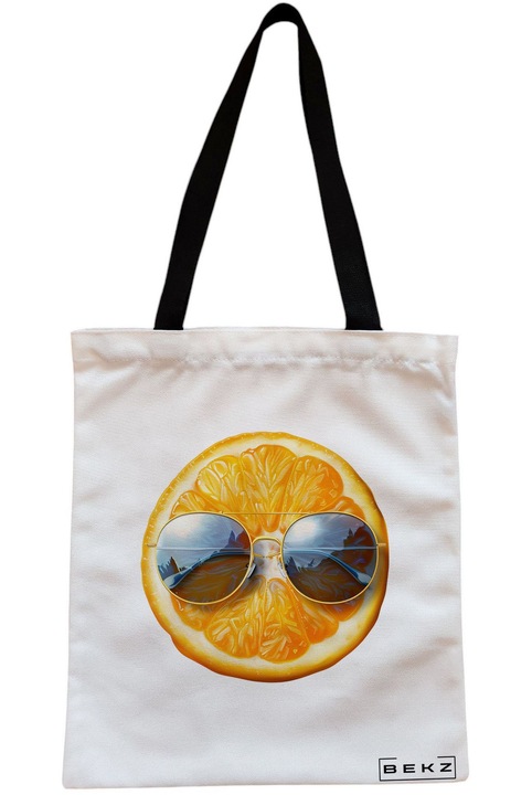 Textiltáska cipzárral, bevásárlótáska, nyári narancssárga modell 38 x 34,5 cm, fehér, BEKZ®