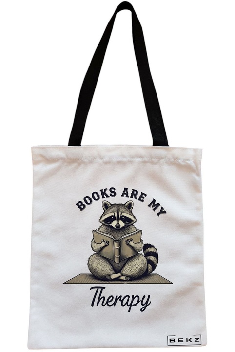 Textiltáska cipzárral, Vásárlótáska, A könyvek a terápiám 2 modell 38 x 34,5 cm, Fehér, BEKZ®