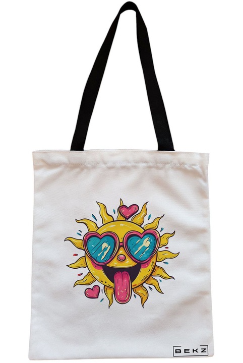 Textiltáska cipzárral, bevásárlótáska, naparcok 14 modell 38 x 34,5 cm, fehér, BEKZ®