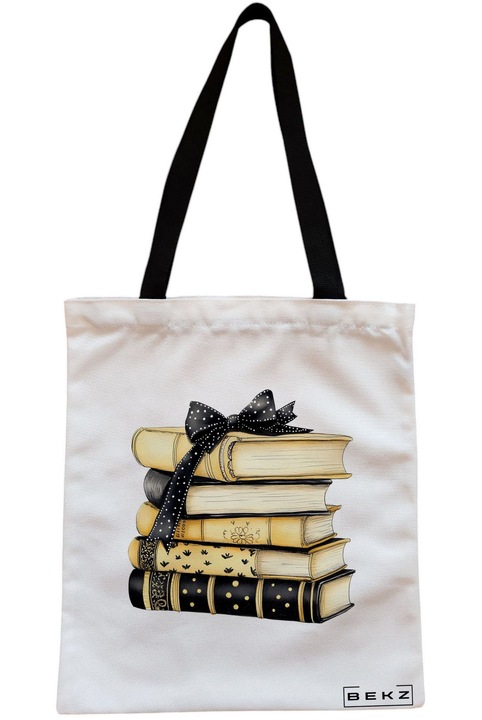 Textiltáska cipzárral, bevásárlótáska, Books 17 modell 38 x 34,5 cm, fehér, BEKZ®