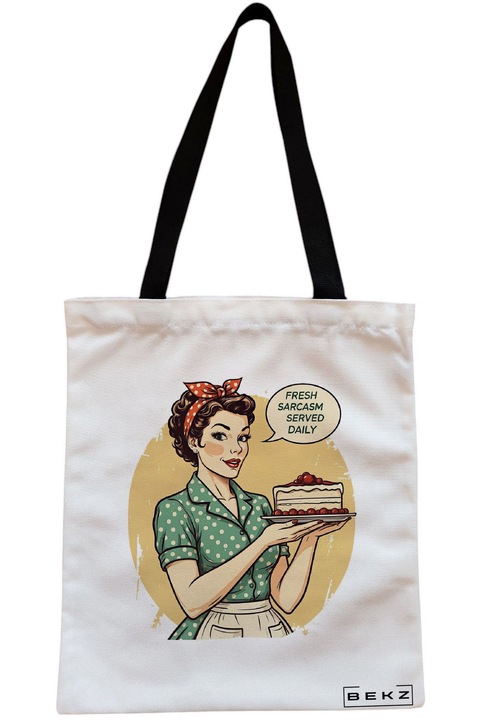 Textiltáska cipzárral, bevásárlótáska, friss szarkazmussal tálalt mindennapi modell 38 x 34,5 cm, fehér, BEKZ®