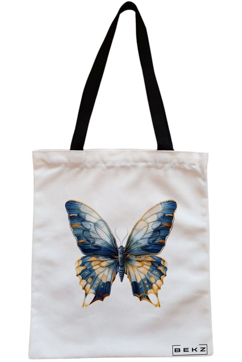 Textiltáska cipzárral, Vásárlótáska, Művészi pillangók 4 modell 38 x 34,5 cm, Fehér, BEKZ®