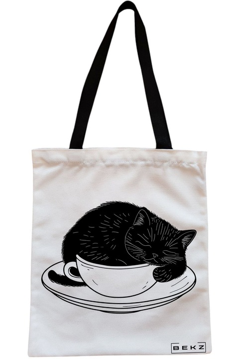Textiltáska cipzárral, bevásárlótáska, Caffeine Cat 22 modell 38 x 34,5 cm, fehér, BEKZ®
