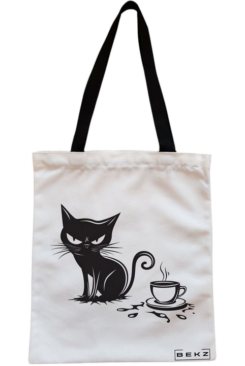 Textiltáska cipzárral, bevásárlótáska, Purrfectly Brewed modell 38 x 34,5 cm, fehér, BEKZ®