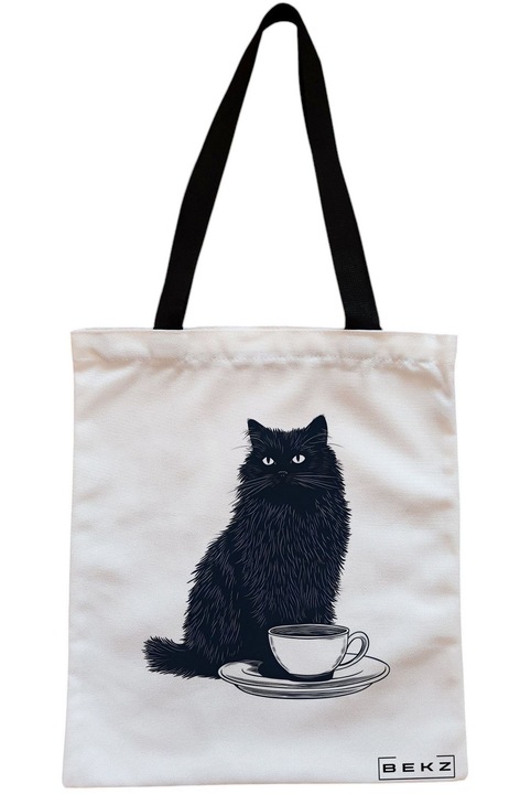 Textiltáska cipzárral, bevásárlótáska, koffein macska 13 modell 38 x 34,5 cm, fehér, BEKZ®