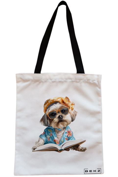 Textiltáska cipzárral, bevásárlótáska, olvasó kölyökkutya modell 14 38 x 34,5 cm, fehér, BEKZ®