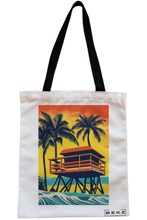 Textiltáska cipzárral, bevásárlótáska, Tropical Sunset 4 modell 38 x 34,5 cm, Fehér, BEKZ®