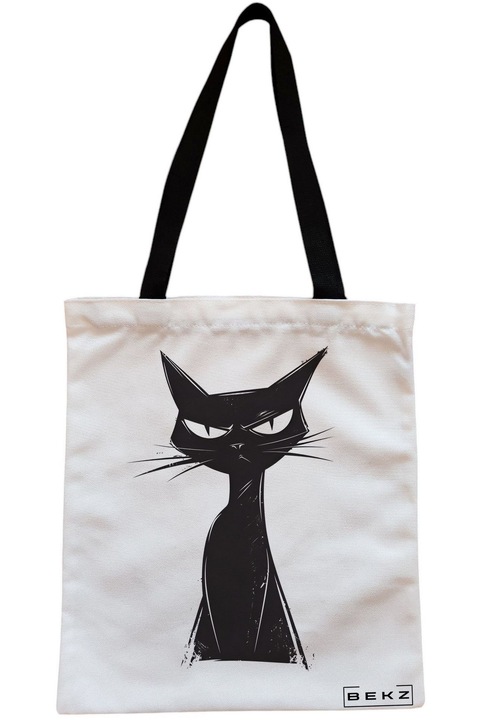 Текстилна чанта с цип, чанта тип „тоут“, модел с котешко лице 38 x 34,5 см, бяла, BEKZ®
