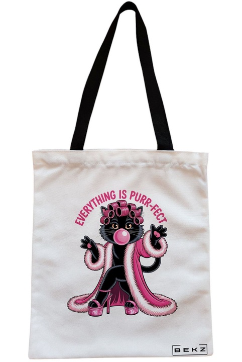 Textiltáska cipzárral, Vásárlótáska, Minden purr-fect modell 38 x 34,5 cm, Fehér, BEKZ®