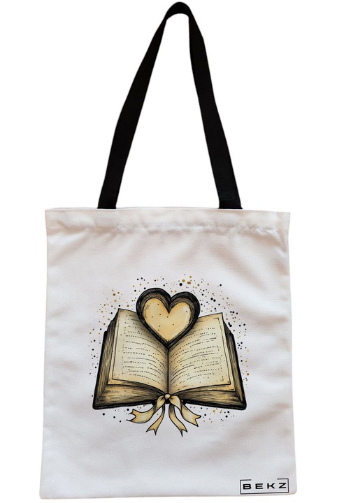 Textiltáska cipzárral, bevásárlótáska, Books 24 modell 38 x 34,5 cm, fehér, BEKZ®