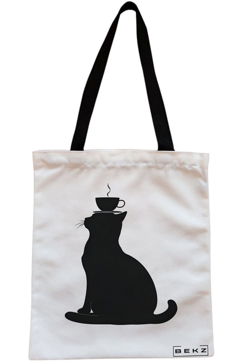 Textiltáska cipzárral, bevásárlótáska, koffein macska 18 modell 38 x 34,5 cm, fehér, BEKZ®