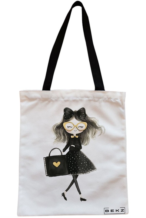 Textiltáska cipzárral, bevásárlótáska, The stylish lady modell 38 x 34,5 cm, fehér, BEKZ®