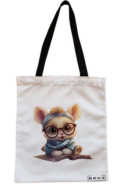 Textiltáska cipzárral, bevásárlótáska, olvasó kölyökkutya modell 30 38 x 34,5 cm, fehér, BEKZ®