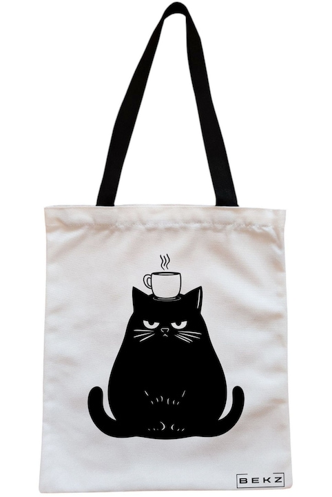 Textiltáska cipzárral, bevásárlótáska, koffein macska 19 modell 38 x 34,5 cm, fehér, BEKZ®