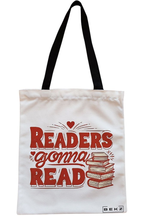 Textiltáska cipzárral, bevásárlótáska, Readers going read modell 38 x 34,5 cm, Fehér, BEKZ®