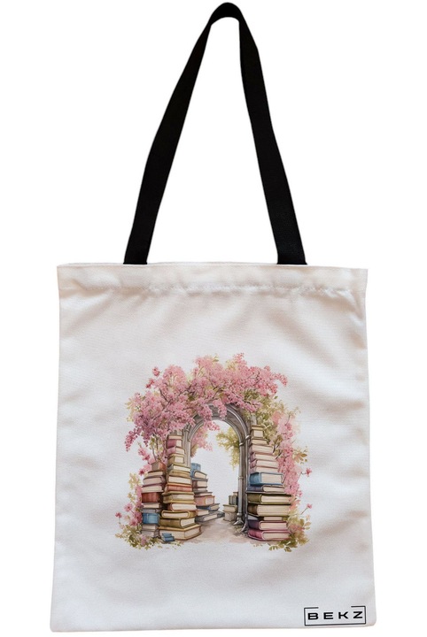 Textiltáska cipzárral, bevásárlótáska, Books 33 modell 38 x 34,5 cm, fehér, BEKZ®