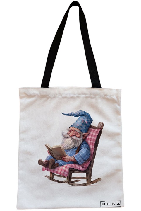 Textiltáska cipzárral, bevásárlótáska, A könyvmoly törpe 6 modell 38 x 34,5 cm, Fehér, BEKZ®