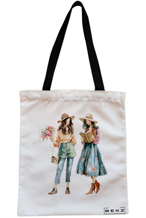 Textiltáska cipzárral, Vásárlótáska, Az olvasó lányok modellje 38 x 34,5 cm, Fehér, BEKZ®