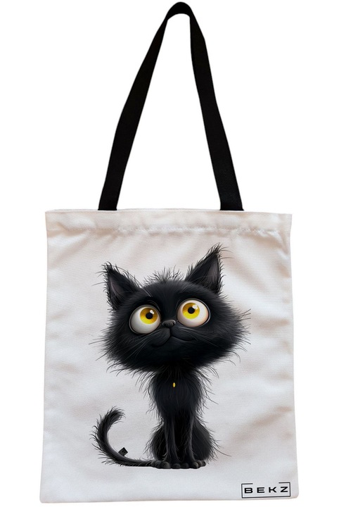Textiltáska cipzárral, Vásárlótáska, A macska gondolkodó modell 38 x 34,5 cm, Fehér, BEKZ®