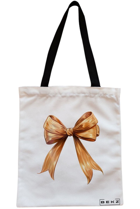 Textiltáska cipzárral, bevásárlótáska, rozéarany masnis modell 38 x 34,5 cm, fehér, BEKZ®