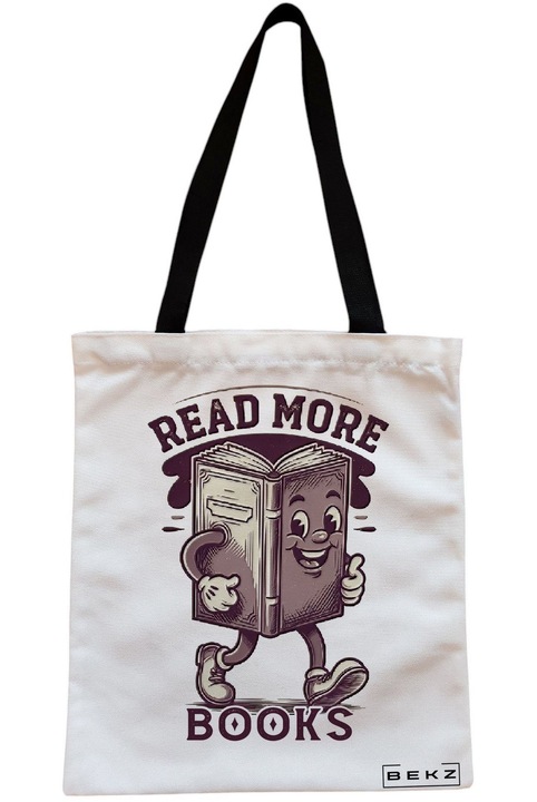 Textiltáska cipzárral, bevásárlótáska, Read more könyv modell 38 x 34,5 cm, fehér, BEKZ®