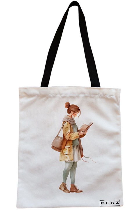 Textiltáska cipzárral, bevásárlótáska, The bookie girl 31 modell 38 x 34,5 cm, Fehér, BEKZ®