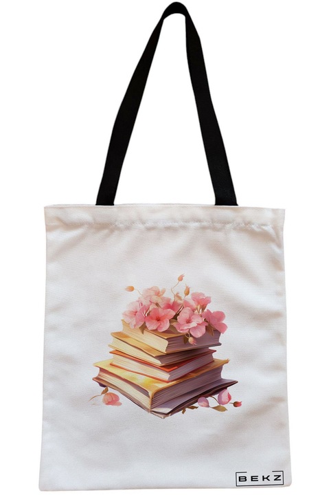 Textiltáska cipzárral, bevásárlótáska, Books 48 modell 38 x 34,5 cm, fehér, BEKZ®