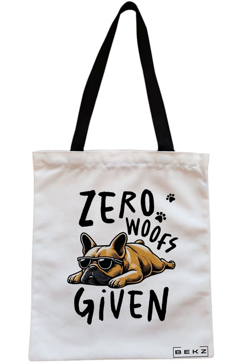Textiltáska cipzárral, bevásárlótáska, Zero Woofs Given modell 38 x 34,5 cm, Fehér, BEKZ®