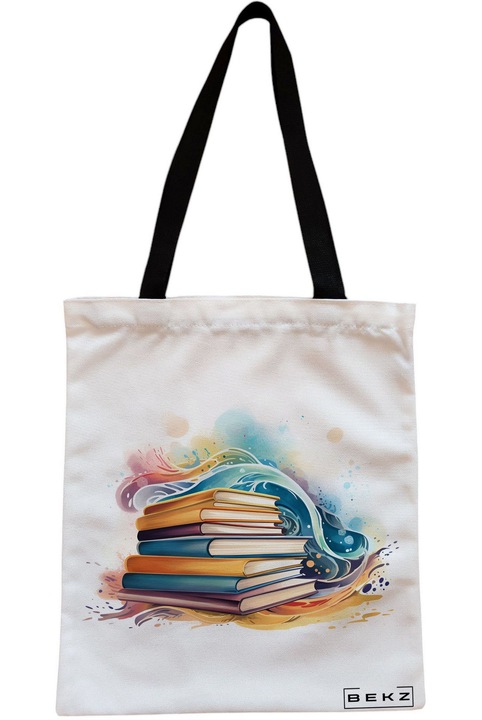 Textiltáska cipzárral, bevásárlótáska, Books 28 modell 38 x 34,5 cm, fehér, BEKZ®