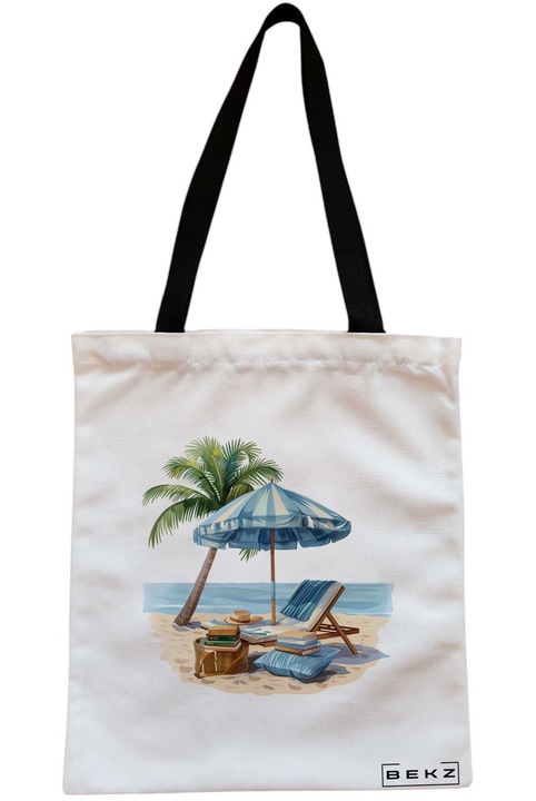 Textiltáska cipzárral, bevásárlótáska, Beach life 2 modell 38 x 34,5 cm, fehér, BEKZ®