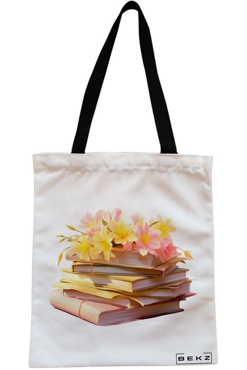 Textiltáska cipzárral, bevásárlótáska, Books 49 modell 38 x 34,5 cm, fehér, BEKZ®