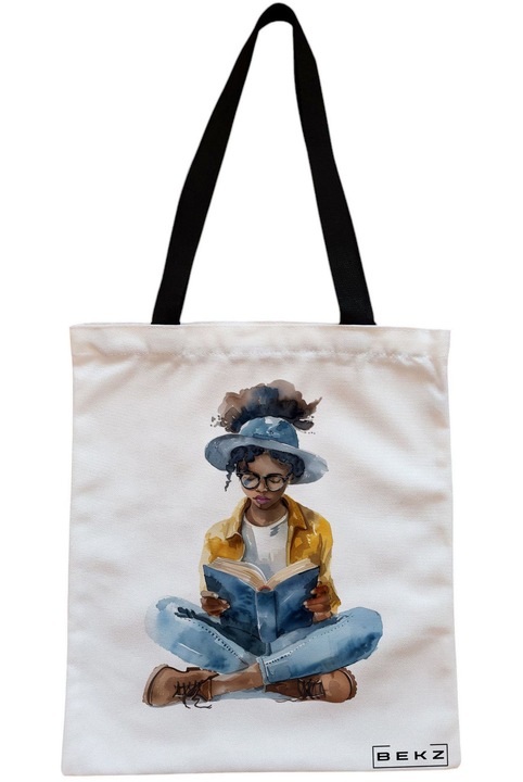 Textiltáska cipzárral, Vásárlótáska, A könyves lány modell 32 38 x 34,5 cm, Fehér, BEKZ®
