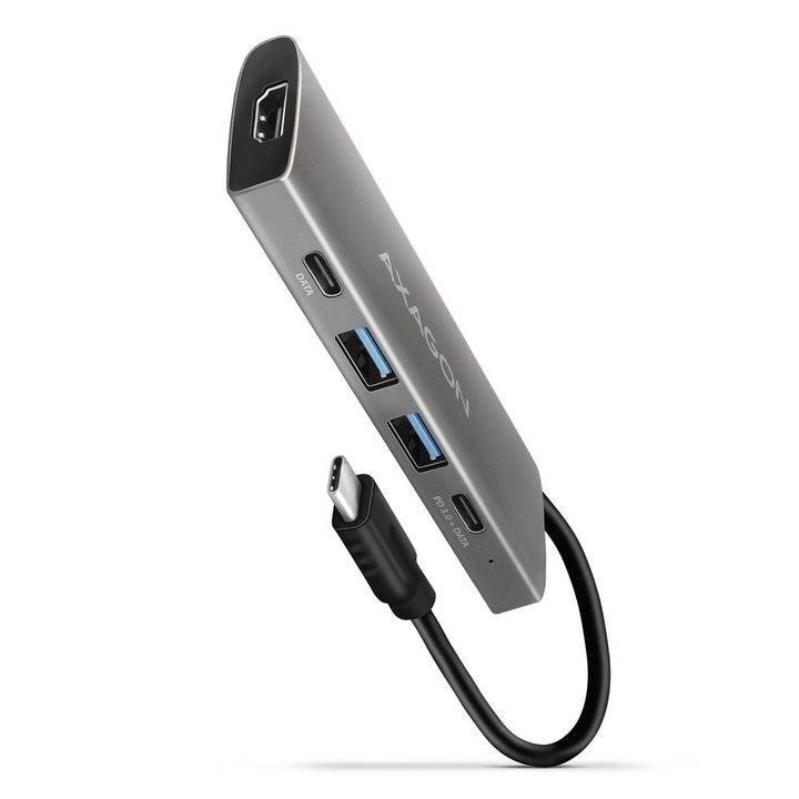 AXAGON HMC-5G21 USB-C 10Gbps SPEEDSTER 5 az 1-ben hub, kimenetek: 2 * USB-A, 1 * USB-C, 1 * USB-C PD 60 W töltésre, 1 * HDMI, Thunderbolt 3/4/5 kompatibilis, 13 cm
