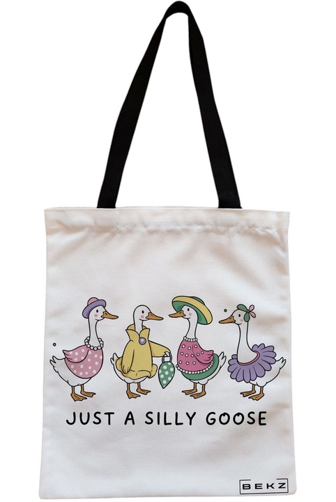 Textiltáska cipzárral, Vásárlótáska, Csak egy buta liba modell 1 38 x 34,5 cm, Fehér, BEKZ®