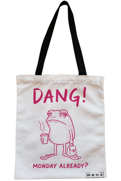 Textiltáska cipzárral, bevásárlótáska, modell: Már hétfő is van? 38 x 34,5 cm, Fehér, BEKZ®