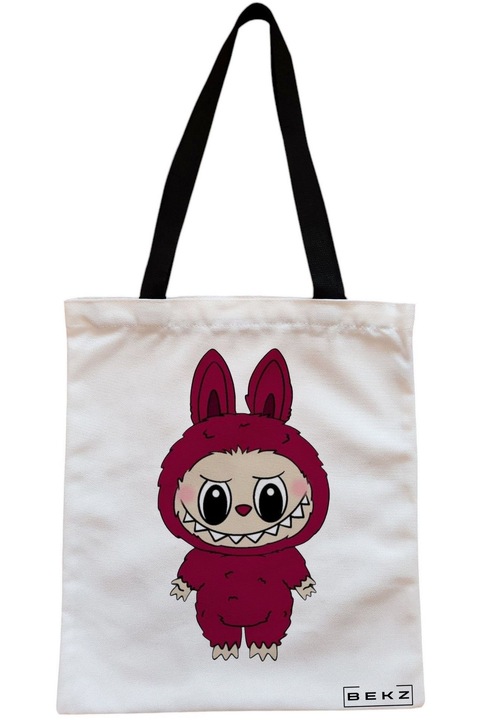 Textiltáska cipzárral, bevásárlótáska, Labubu 2 modell 38 x 34,5 cm, fehér, BEKZ®