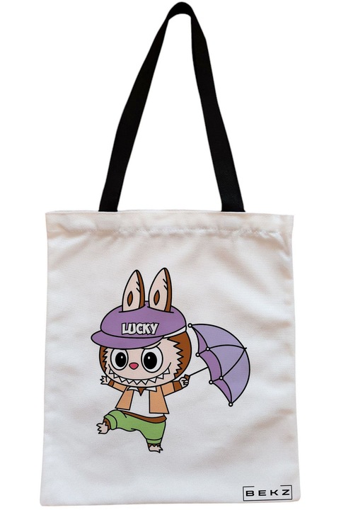 Textiltáska cipzárral, bevásárlótáska, Labubu 22 modell 38 x 34,5 cm, fehér, BEKZ®