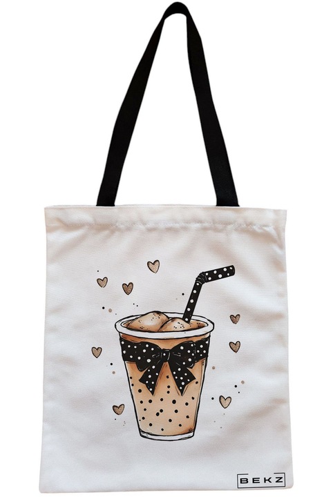 Textiltáska cipzárral, bevásárlótáska, Caffeine lover 1 modell 38 x 34,5 cm, Fehér, BEKZ®