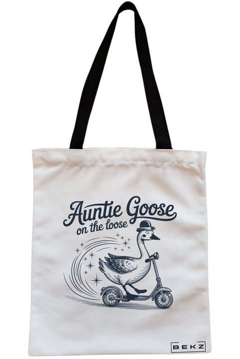 Textiltáska cipzárral, bevásárlótáska, Auntie Goose szabadonfutó modell 38 x 34,5 cm, fehér, BEKZ®