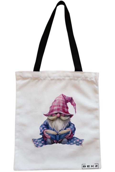 Textiltáska cipzárral, bevásárlótáska, A könyvmoly törpe 12 modell 38 x 34,5 cm, Fehér, BEKZ®