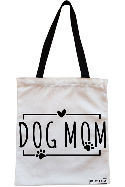 Textiltáska cipzárral, bevásárlótáska, Kutyaanya 2 modell 38 x 34,5 cm, Fehér, BEKZ®