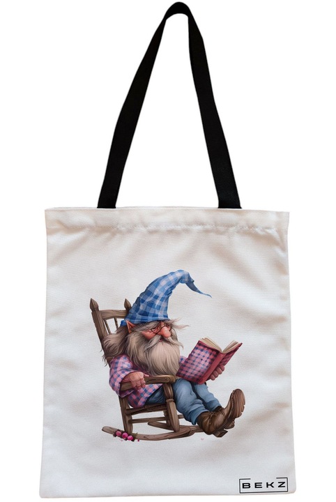 Textiltáska cipzárral, bevásárlótáska, A könyvmoly gnóm 7 modell 38 x 34,5 cm, fehér, BEKZ®