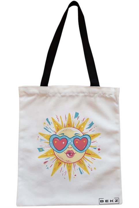 Textiltáska cipzárral, bevásárlótáska, Sun faces 23 modell 38 x 34,5 cm, fehér, BEKZ®