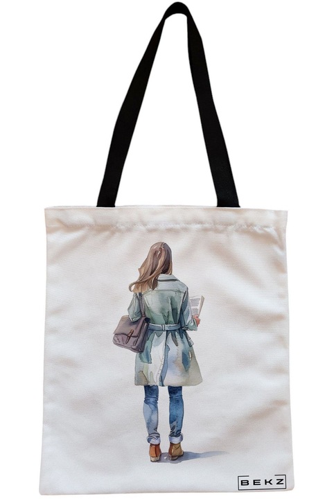 Textiltáska cipzárral, Vásárlótáska, A könyves lány modell 24 38 x 34,5 cm, Fehér, BEKZ®